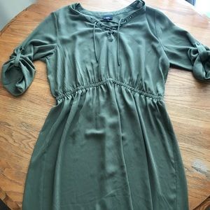 Army green lace up knee length dress